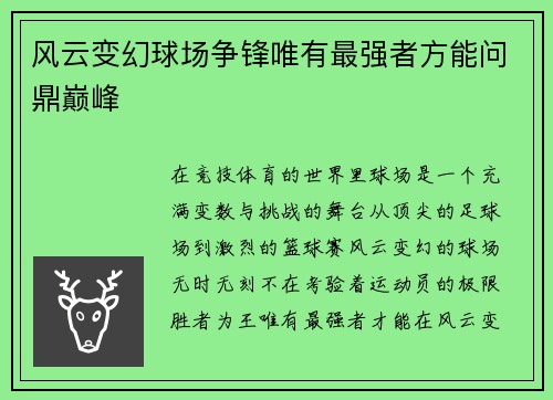 风云变幻球场争锋唯有最强者方能问鼎巅峰